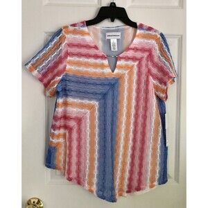 ALFRED DUNNER PARADISE ISLAND MULTICOLOR SLIP NECK SHORT SLEEVE SPLICED STRIPLE